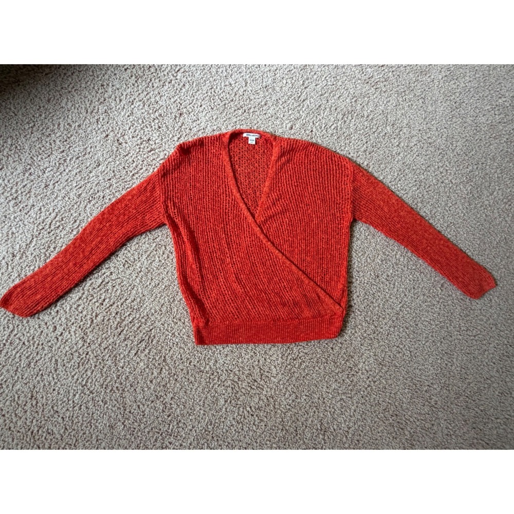 Billabong Womens Orange Open Knit Wrap Surplice V-Neck Sweater Medium Pullover